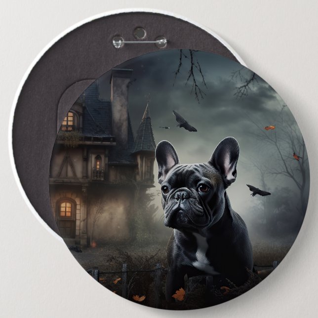Bóton Redondo 15.24cm Francês Bulldog Halloween Scary (Frente & Verso)