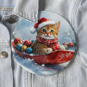Bóton Redondo 15.24cm Gato Abissínio em Trenó Deixe Nevar Natal
