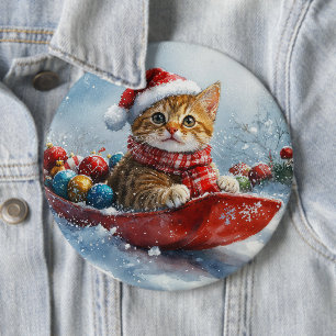 Bóton Redondo 15.24cm Gato Abissínio em Trenó Deixe Nevar Natal