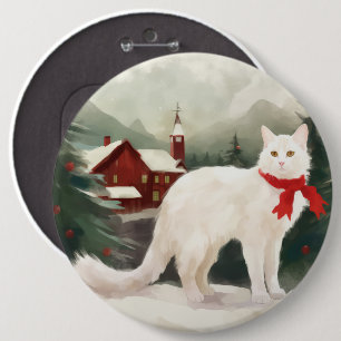 Bóton Redondo 15.24cm Gato Angora Turco no Natal com Neve