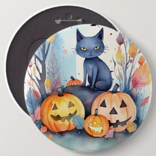 Bóton Redondo 15.24cm Gato Azul Oriental do Halloween com Abóboras Assus