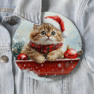 Bóton Redondo 15.24cm Gato Persa no Trenó Deixe Nevar Natal