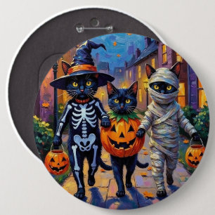 Bóton Redondo 15.24cm Gatos Pretos Pedindo Doces em Fantasias de Hallowe