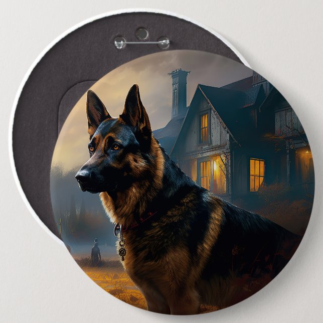 Bóton Redondo 15.24cm German shepherd de Halloween assustado (Frente & Verso)