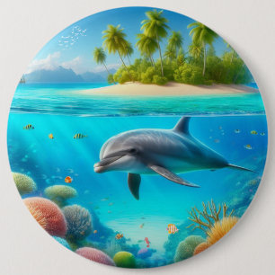 Bóton Redondo 15.24cm Golfinho submarino colorido tropical/Havaí