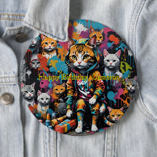 Bóton Redondo 15.24cm Grafite Legend Street Cat Feliz Aniversário
