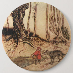 Bóton Redondo 15.24cm Gravura vintage de Chapeuzinho Vermelho e Lobo de