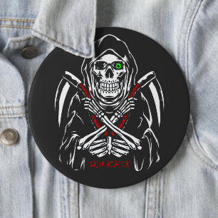 Bóton Redondo 15.24cm Grim Reaper Scythe Death Skeleton Bones Halloween