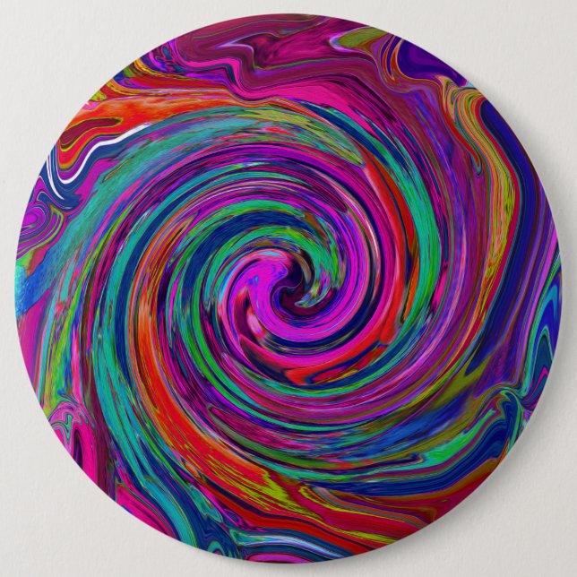 Bóton Redondo 15.24cm Groovy Abstrato Retro Magenta Dark Rainbow Swirl (Frente)
