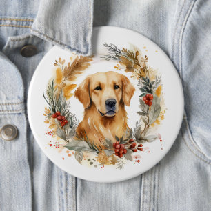 Bóton Redondo 15.24cm Guirlanda de Natal com Cachorro Golden Retriever F