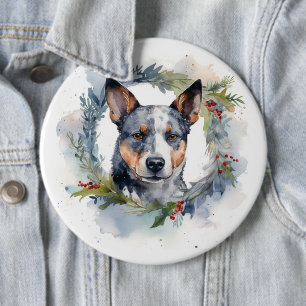 Bóton Redondo 15.24cm Guirlanda de Natal de Blue Heeler Cachorro Festivo