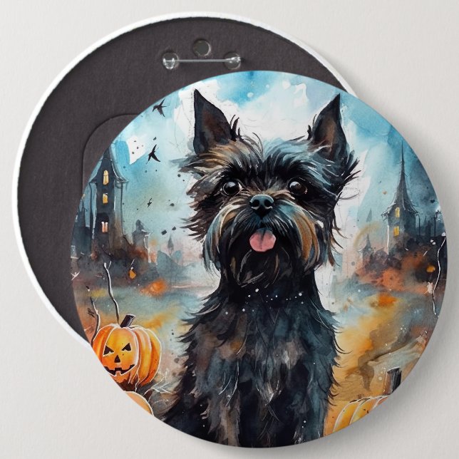 Bóton Redondo 15.24cm Halloween Affenpinscher Com Pumpkins Assustado (Frente & Verso)