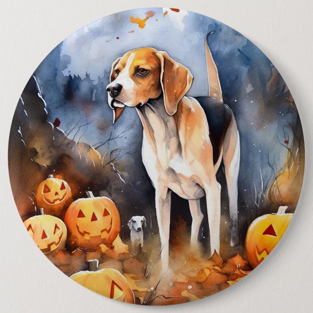 Bóton Redondo 15.24cm Halloween American English Foxhound Com Pumpkins (Frente)