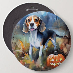 Bóton Redondo 15.24cm Halloween Beagle Com Pumpkins Assustado