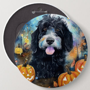 Bóton Redondo 15.24cm Halloween Bernedoodle Com Pumpkins Assustado
