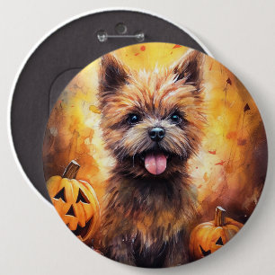 Bóton Redondo 15.24cm Halloween Cairn Terrier Com Pumpkins Assustado