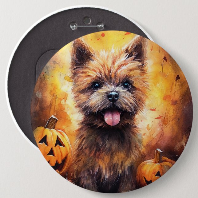 Bóton Redondo 15.24cm Halloween Cairn Terrier Com Pumpkins Assustado (Frente & Verso)