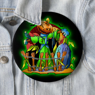 Bóton Redondo 15.24cm Halloween Lady Scarecrow Pumpkin Cabeça de Pumpki