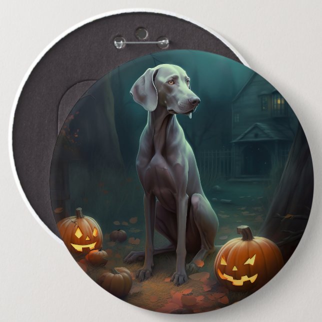 Bóton Redondo 15.24cm Halloween Weimaraner Com Pumpkins Assustado (Frente & Verso)