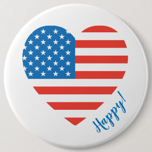 Bóton Redondo 15.24cm Happy American Flag Heart 4 de julho Personalize