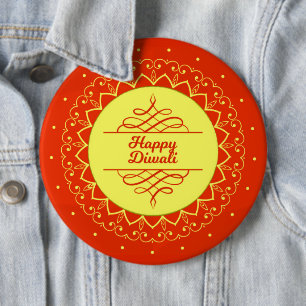 Bóton Redondo 15.24cm Happy Diwali Orange Cream Mandala Modern