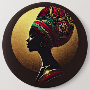 Bóton Redondo 15.24cm Ilustração de Retrato de Mulher Africana Elegante
