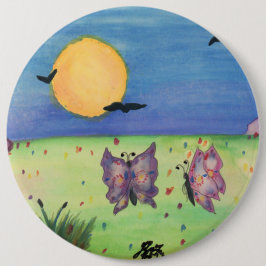 Bóton Redondo 15.24cm Ilustração Watercolor Borboletas Casal