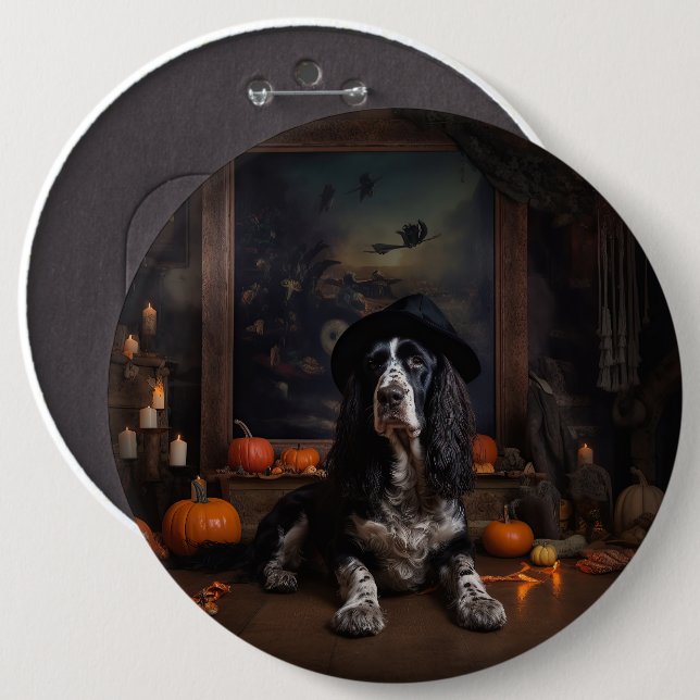 Bóton Redondo 15.24cm Inglês Cocker Spaniel Pumpkins Halloween Assustado (Frente & Verso)