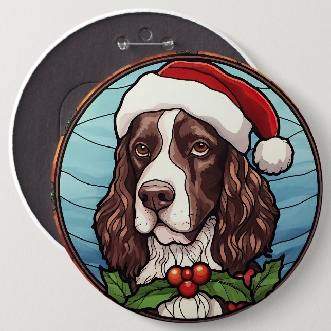 Bóton Redondo 15.24cm Inglês Springer Spaniel Stainel Natal (Frente & Verso)