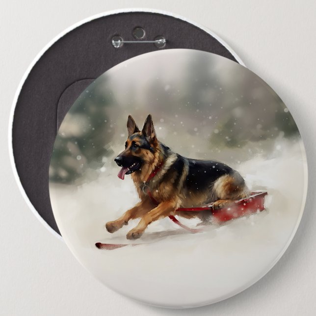 Bóton Redondo 15.24cm Inverno de german shepherd Natal (Frente & Verso)