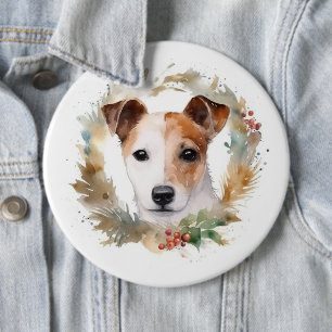 Bóton Redondo 15.24cm Jack Russell Christmas Wreath Festivo Pup