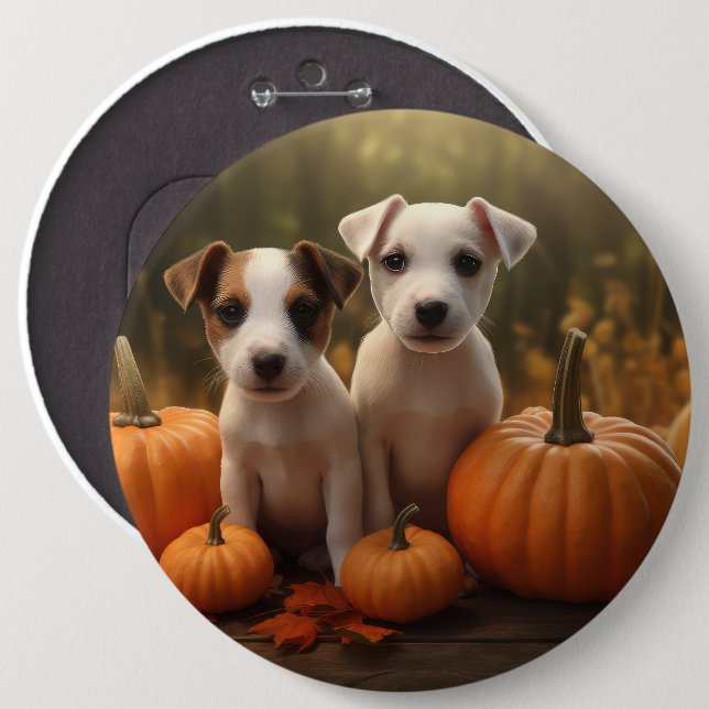 Bóton Redondo 15.24cm Jack Russell Puppy Autumn Delight Pumpkin (Frente & Verso)