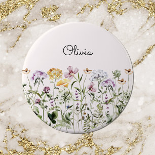 Bóton Redondo 15.24cm Jardim de Flores Silvestres Aquarela Monogramada