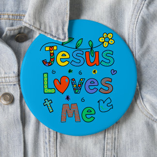 Bóton Redondo 15.24cm Jesus Me Ama I Azul Gelo I Jean Jaqueta I Front