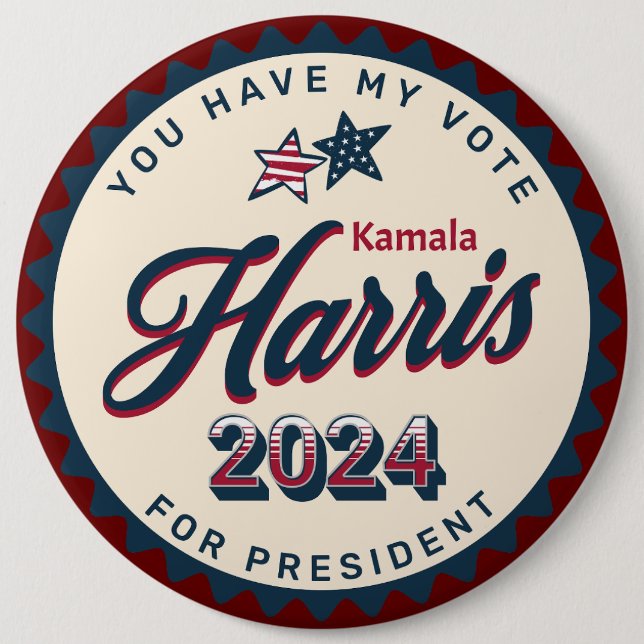 Bóton Redondo 15.24cm Kamala Harris 2024 | Tem o meu voto "Jumbo" (Frente)