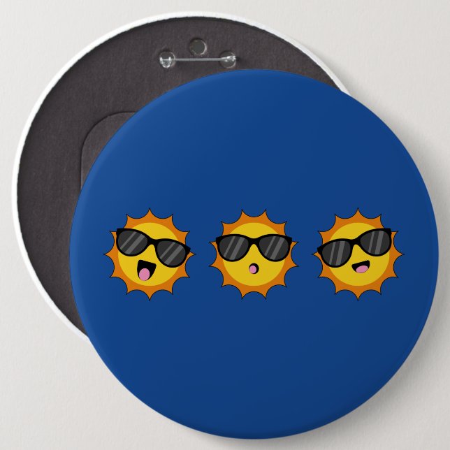 Bóton Redondo 15.24cm Kawaii Sun com óculos Sunglass Happy Emoji Faces (Frente & Verso)