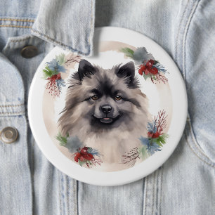 Bóton Redondo 15.24cm Keeshond Christmas Wreath Festivo Pup