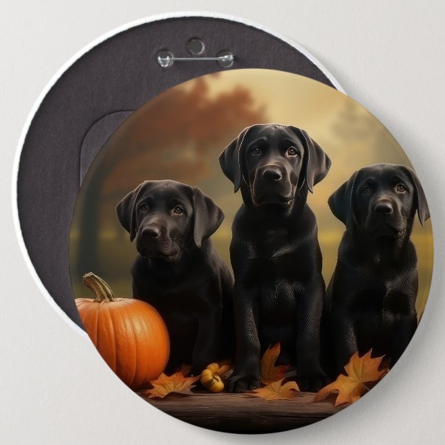 Bóton Redondo 15.24cm Labrador Puppy Autumn Delight Pumpkin (Frente & Verso)