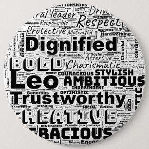 Bóton Redondo 15.24cm Leo Zodiac Word Cloud Inspiration