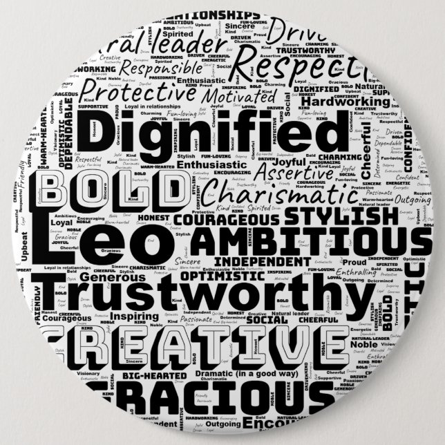Bóton Redondo 15.24cm Leo Zodiac Word Cloud Inspiration (Frente)