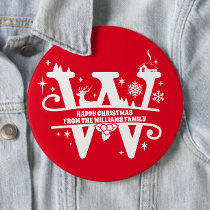 Bóton Redondo 15.24cm Letra W Monograma Nome da Família Inicial Saudação