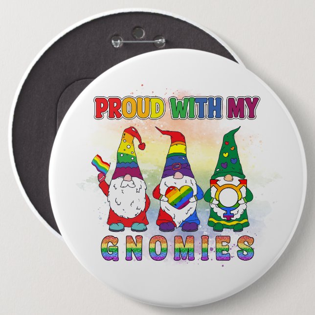Bóton Redondo 15.24cm LGBT Orgulhoso Com Meus Gnomos (Frente & Verso)