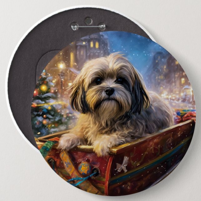Bóton Redondo 15.24cm Lhasa Apso Christmas Fesason Season (Frente & Verso)