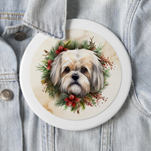 Bóton Redondo 15.24cm Lhasa Apso Christmas Wreath Festivo Pup