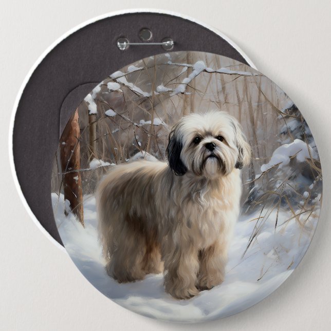 Bóton Redondo 15.24cm Lhasa Apso Deixe-A Neve Natal (Frente & Verso)