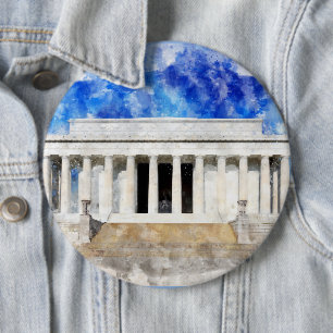 Bóton Redondo 15.24cm Lincoln Memorial facade em aquarela