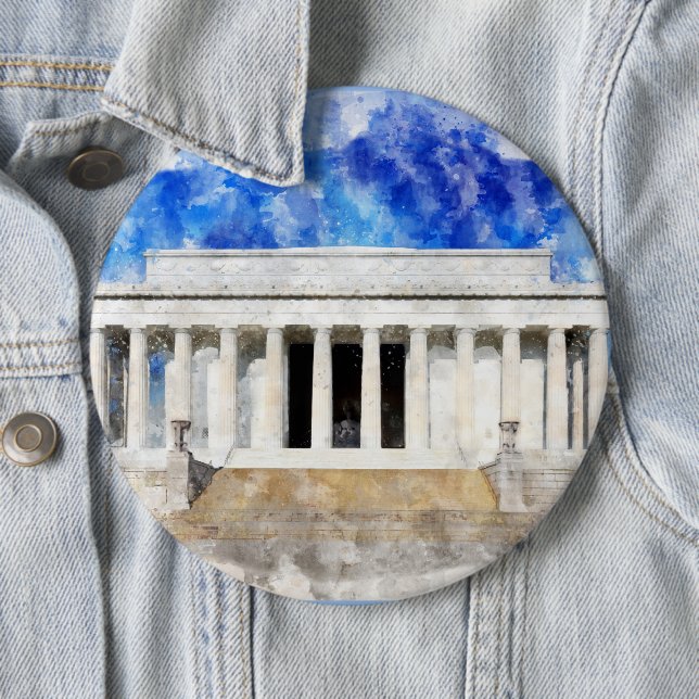 Bóton Redondo 15.24cm Lincoln Memorial facade em aquarela (In Situ)