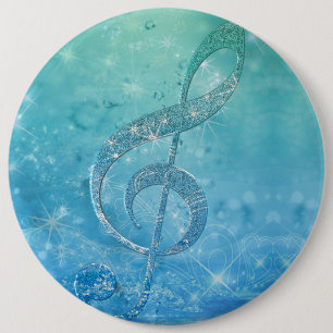 Bóton Redondo 15.24cm Linda Glittery Blue Music Note Treble Clef