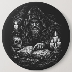 Bóton Redondo 15.24cm Mago Estudando o Grimório — por BurnsInHell