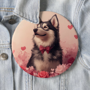 Bóton Redondo 15.24cm Malamute do Alasca com Rosas - Dia dos Namorados 